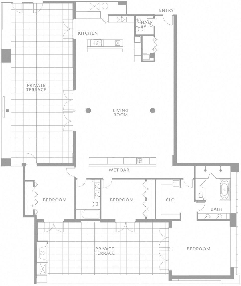Floor plan for 3 beds, 2.5 baths, 2300 sqft